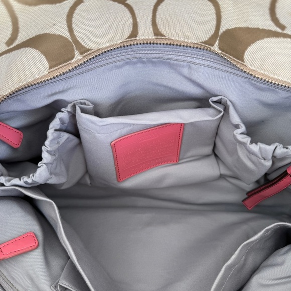 Coach Signature Khaki Canvas & Pink Leather Large Diaper Bag  Tote F19202 - Picture 15 of 16